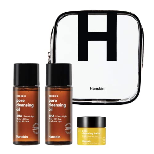 Hanskin BHA Pore Cleansing Oil and PHA Cleansing Balm, Sample Trial Size, Travel Size Mini Makeup Remover Set, Gentle Blackhead Cleanser for Combination and Oily Skin [30 ml/Pack of 2] + [8g/PHA Balm]