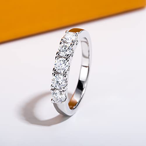 AimiIee Moissanite Wedding Band Half Eternity Rings D Color VVS1 Clarity Round Brilliant Cut S925 Sterling Silver Stackable Eternity Band for Women Men with Certificate(9)