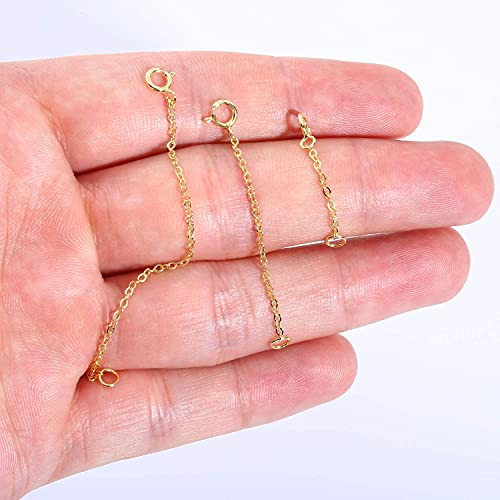 LANCHARMED Gold Necklace Extender 14K Gold Plated Sterling Silver Necklace Bracelet Anklet Extenders Extension for Jewelry Making(1 2 3 Inch, Gold)