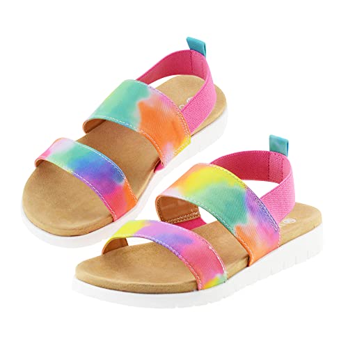 Girls Sandals Open Toe Kids Summer Flat Sandals Casual Fashion Dress Shoes with Elastic Straps Multicolor Little Kid 13