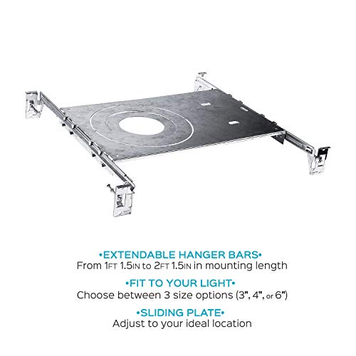 Luxrite New Construction Mounting Plate, 3-4-6 Inch LED Recessed Lighting Kits, Extendable Hanger Bars, ETL Listed - Shallow Recessed Light Housing