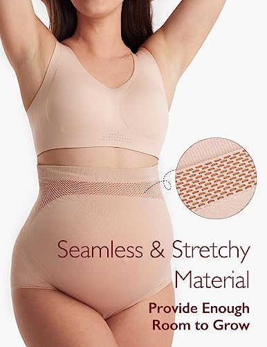 Momcozy Women's Maternity High Waist Underwear Pregnancy Seamless Soft Belly Support Panties Over Bump 3 Pack