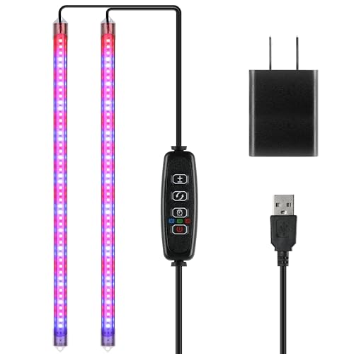 iPower LED Grow Light Strips Full Spectrum for Indoor Plants with Auto ON/Off 4/8/12H Timer, 5 Dimmable Levels Per Tube, Sunlike Grow Lamp for Hydroponics Succulent, 1 Pack, Yellow, 2 Tubes