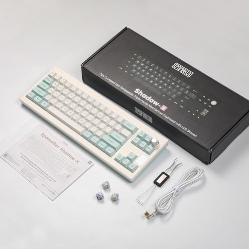 EPOMAKER Shadow-X Gasket Mechanical Keyboard with Screen, Hot Swappable 3 Modes (2.4ghz/Bluetooth/USB-C Wired) Wireless Gaming Keyboard, Poron Foam, Silicon Pad (White Blue, Wisteria Linear Switch)