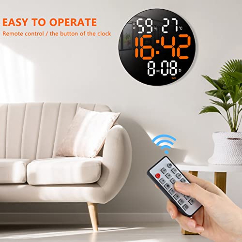 Fuloon Digital Wall Clocks, Wall Clock with Day and Date, Modern Wall Clocks for Living Room, Silent Wall Clocks for Bedrooms with Remote Control (Blue, 13")