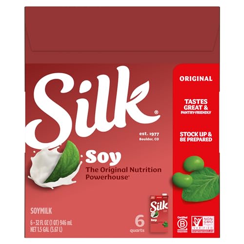 Silk Shelf-Stable Soy Milk, Original, Dairy-Free, Vegan, Non-GMO Project Verified, 32 Fl Oz (Pack of 6)