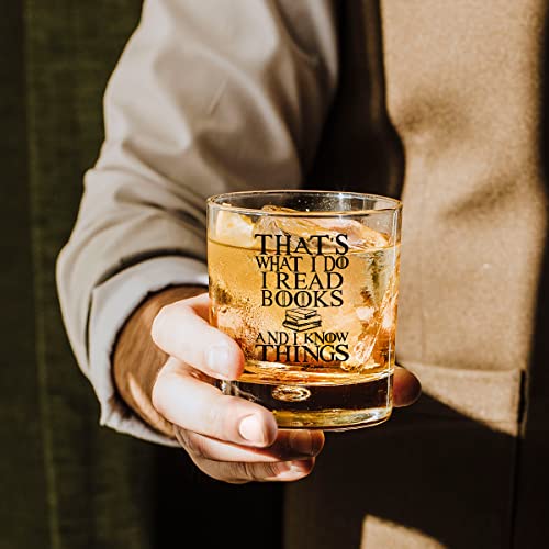 RZHV That's What I Do I Drink and I Know Things Old Fashioned Whiskey Glass, Funny Father's Day Anniversary Birthday Gift for Men Husband Dad Uncle Grandpa Friends Coworkers Book Lover