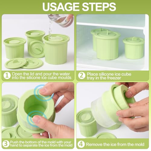 ALOOF Ice Cube Tray 20-40 oz Compatible with Stanley Cup, Separate 3 Pcs Silicone Ice Cube Tray for Coffee, Juice, Whiskey, Cocktail, for Stanley Cups Accessories 20 oz- Green