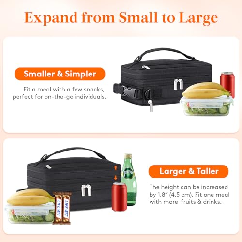 Lifewit Expandable Lunch Box for Men, Insulated Lunch Bag, Portable Cooler Bag with Shoulder Straps and 2 Ice Packs for Men Women Adult for Work College Travel, 6.5L 12 Cans Black