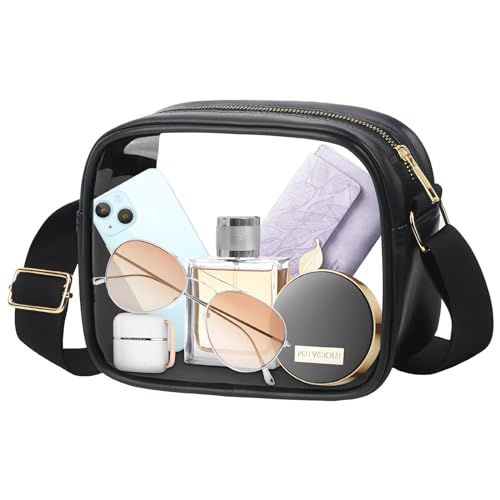 MOMSIV Clear Bag Stadium Approved, Leather Clear Crossbody Bag with Adjustable Strap Clear Stadium Bag for Concerts Sports