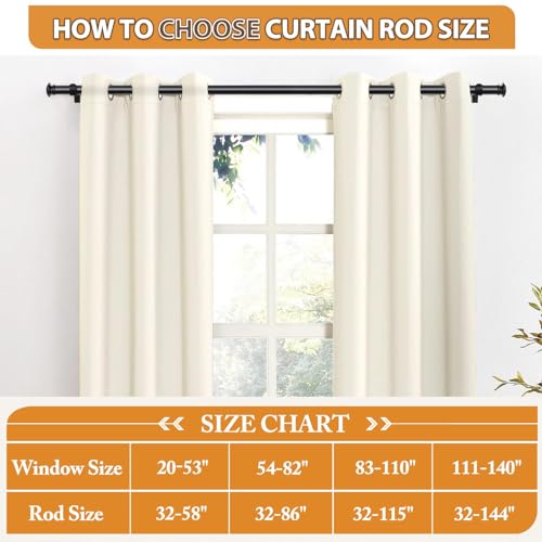 TONIAL Black Curtain Rods for Windows 28 to 48 Inches, Telescoping Splicing 3/4 Curtain Rod 32 to 43 Inch(2.6 to 3.6 ft), Decorative Single Drapery Rod with Small Finial