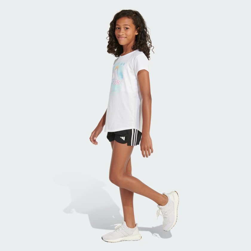 adidas Girls' Short Sleeve Cotton Scoop Neck Tee T-Shirt, White Floral