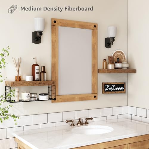 QEEIG ‎Bathroom Shelves Over Toilet Paper Storage - Farmhouse Decor Decorations Aesthetic Décor Sign Small Floating Wall Shelf 2+1 Set 16 inch, Rustic Brown (020BN)