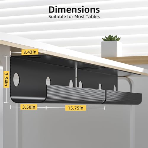 Yecaye 2 Pack Cable Management Under Desk, 31.5 in Under Desk Cable Management Tray, Cable Hider, Cord Organizer for Desk, No Screw No Drill Cable Cord Management for Office and Home, Black