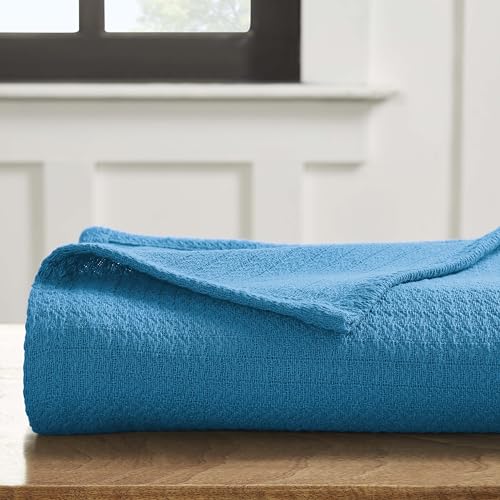 Superior Waffle Weave Cotton Blanket, for Picnic, Beach, Traveling or Camping, Comfy Blanket, Bedroom Decor, Essentials, Cover for Bed, Couch, Lounging, Honeycomb Knit, Throw, Turquoise