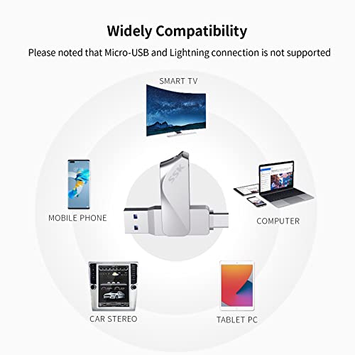 SSK 64GB USB C Flash Drive Dual Drive 2 in 1 OTG USB A 3.2 + Type C Memory Stick Thumb Drive, Thunderbolt Pendrive up to 200MB/s Transfer Speed Photo Stick for Android Phones/Tablets/Mac/Laptop