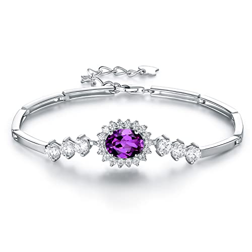 JIANGXIN 16+4cm Princess Diana Royal Engagement Dark Purple Amethyst Diamond CZ 925 Sterling Silver Bracelet Platinum Plated Fine Women Jewelry