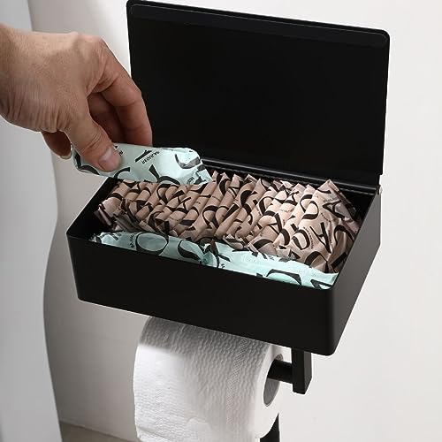 Day Moon™ Matte Black Toilet Paper Holder Free Standing Toilet Paper Holder with Storage - Toilet Paper Stand and Tissue Holder for Bathroom - Toilet Paper Holder with Shelf and Wipe Holder