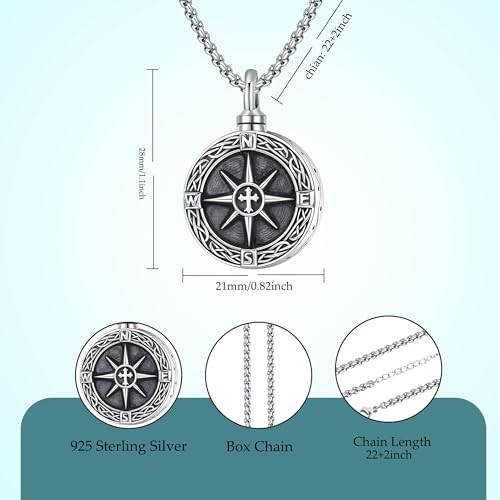 DRINSPER Compass Necklace for Men Women 925 Sterling Silver Celtic Compass Pendant Birthday Gifts for Her Him Celtic Knot Jewelry Christmas Gift for Men Birthday Gift