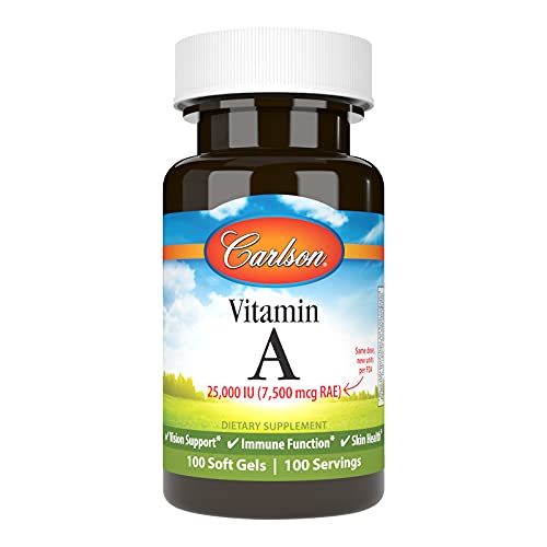 Carlson - Vitamin A, 25000 IU (7500 mcg RAE), Vision & Skin Health, Immune Function, 100 soft gels