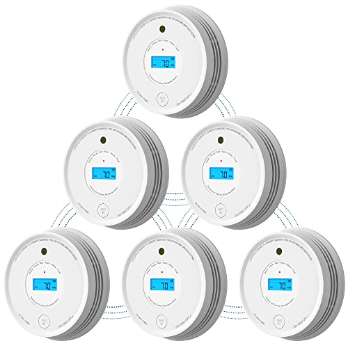 AEGISLINK Smoke Carbon Monoxide Detector, Interlinked Combination Smoke CO Alarm, Battery Powered, Wireless Interconnected, Digital Display, SC-RF220, 6-Pack