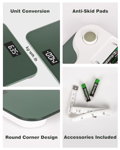 1 by ONE Digital Body Weight Scale, Bathroom Weighing Scale for People with Large LED Display, 400 lbs,Tape Measure and Batteries Included