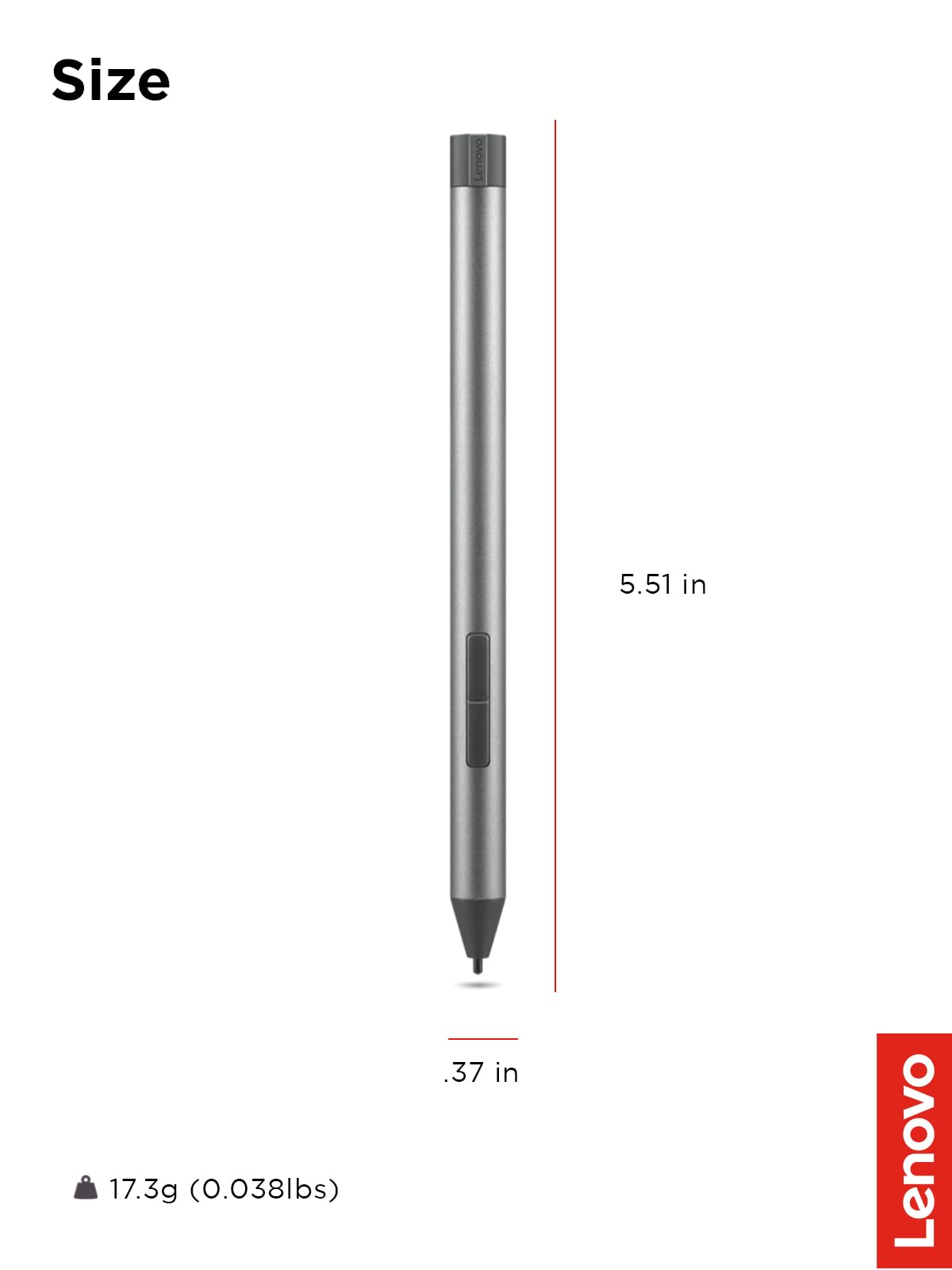 Lenovo Digital Pen 2 (Laptop) - Ultra-Tactile Response - 4,096 Levels of Pressure - Natural Feel Elastometer Pen Tip - Extended Battery Life - Silver, Grey