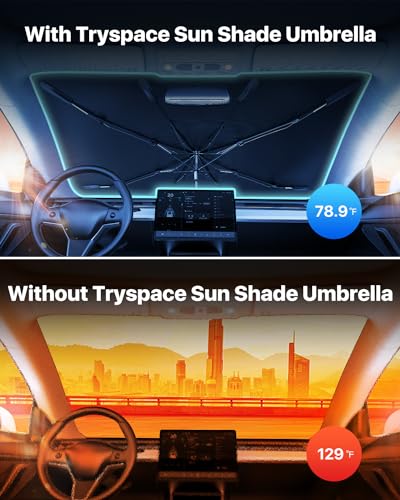 [2024 Upgrade] Tryspace Car Windshield Sun Shade Umbrella - [Newest Nanoparticles Coatings] Protect Car from Sun Rays & Heat Damage Keep Cool and Protect Interior Medium