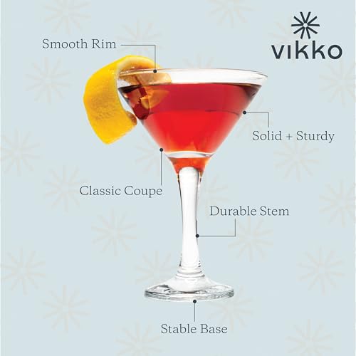 Vikko Martini Glasses Set of 12, 5.2 Ounce Cocktail Glasses with Stem, Elegant Cosmopolitan Glasses for Martinis and Cocktails, Dishwasher Safe, Bulk Martini