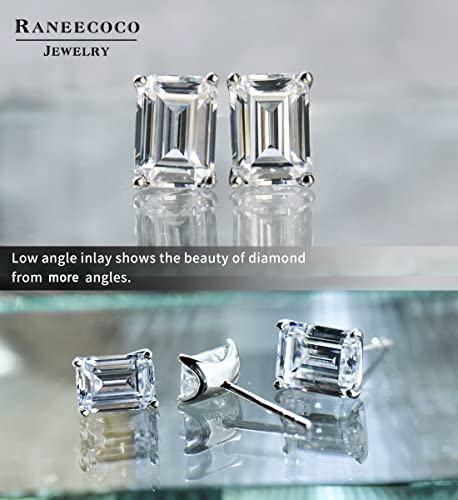 "STUNNING FLAME" 18K White Gold Plated 925 Sterling Silver Cubic Zirconia Emerald Cut Stud Earrings | CZ Studs for Women, Men and Girls (Emerald,4)