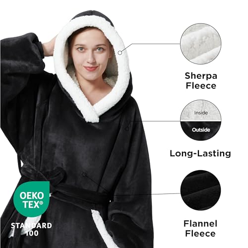 Bedsure Wearable Blanket Hoodie Women - Long Sherpa Hooded Blanket for Adult Women Men, Warm Cozy Blanket Sweatshirt with Giant Pocket and Belt, Winter Gifts for Girlfriend Mom, Standard, Magenta