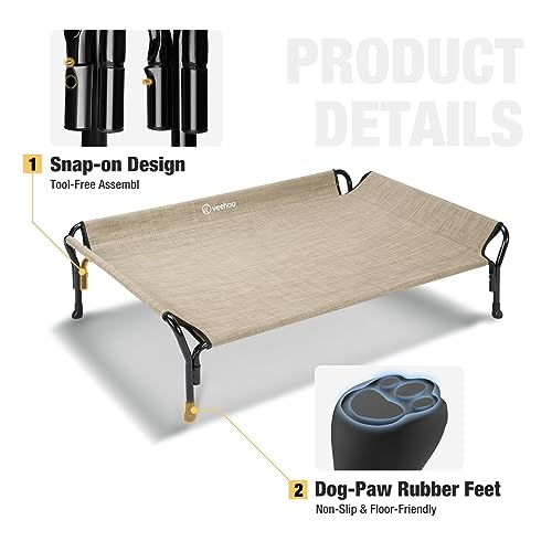 Veehoo Medium Elevated Dog Bed, Guardrail, Non-Slip, Teslin Mesh, 35"L x 26"W x 11"H, Beige Coffee