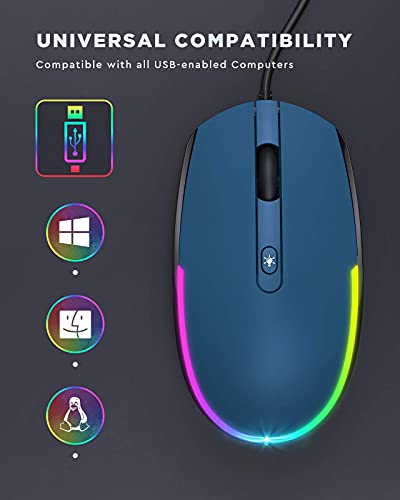 seenda Wired Mouse - USB Computer Mouse Wired with RGB Backlit Optical LED Mouse with Attached USB Cord for Laptops Notebooks Chromebook - Black