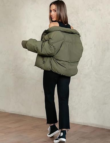 Yimoon Women's Winter Cropped Puffer Jacket Crop Warm Quilted Jacket Short Padded Outerwear Coats (ArmyGreen-S)