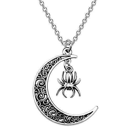 BEKECH Spider Lovers Gift Spider Charm Crescent Moon Necklace Halloween Spider Costume Jewelry for Spider Insect Lover