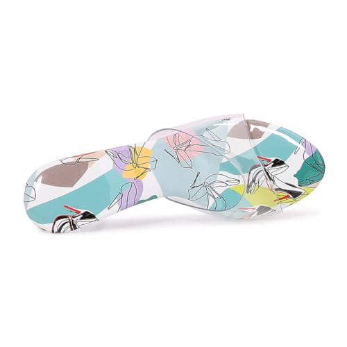 MAIERNISI JESSI Clear Heels for Women Sandals Transparent Sexy Stilletos Heels Slip on Wedding Dress Heel Mules Pattern Print Blue 36 - US 6