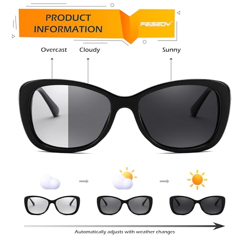 FEISEDY Polarized Women Sunglasses Retro Shades Photochromic Lens Sparkling Crystal Sunglasses UV400 Protection B0144