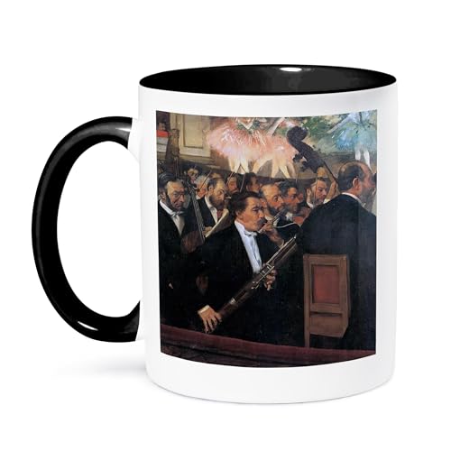 3dRose The Orchestra Of The Opera By Edgar Degas Man Playing A Bassoon Two Tone Mug, 11 oz, Black