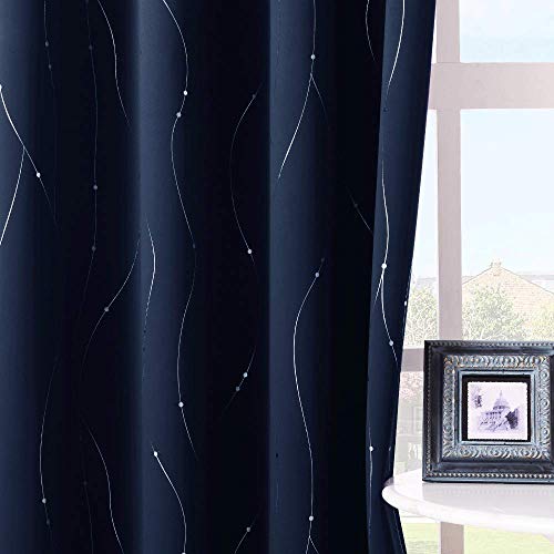 NICETOWN Halloween Black Out Curtains for Living Room - Foil Printed Wave Lines with Dots Thermal Insulated Blackout Panels/Drapes for Bedroom Window (2 Panels, 52 inches Wide by 63 inches Long)