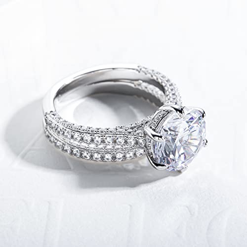 Gobaalele 4ct Cubic Zirconia Wedding Ring Set, CZ Engagement Ring Bridal Set Christmas gift for women, 925 Sterling Silver Promise Ring Wedding Band Size 4.0 (Round Cut)