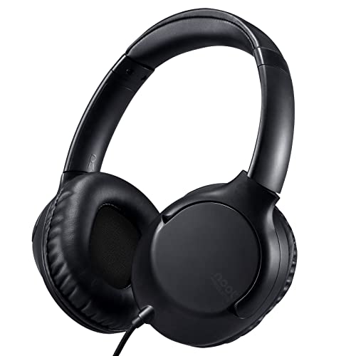 noot products A319 Over Ear Wired Headphones with Volume Control, Microphone, Adjustable Headband and 3.5mm Audio Jack for School Home Work Computer Chromebook (Black)