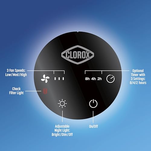 Clorox Air Purifiers for Bedroom Home, True HEPA Filter, Small Rooms Up to 200 Sq Ft, Removes 99.9% of Mold, Viruses, Wildfire Smoke, Allergens, Pet Allergies, Dust, AUTO Mode, Whisper Quiet