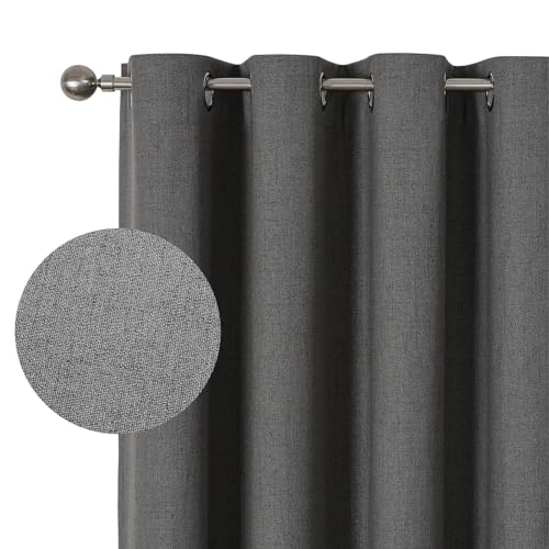 Airwill Faux Textured Linen Blackout Curtains for Bedroom - 63 Inch Length Window Treatment Panels in Charcoal Grey, Set of 2 Panels Ideal for Living Room (52x63 Inch, Charcoal Grey)
