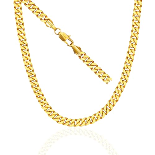 SILILUN Cuban Link Chain for Men 14K Gold Miami Curb Chain Durable Necklace Hip Hop Jewelry (14K Gold,4mm 18inches)