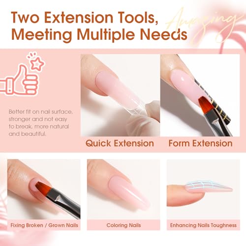 ROSALIND Poly Nail Gel Kit -14 Colors +72 Nail Art Accessories kit Clear Nude Poly Nails Gel Kit Starter Kit With Slip Solution Pro Nude Pink Nail Extensions Gel Set with Mini UV Lamp
