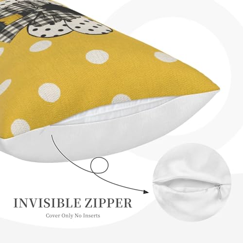 Yellow Bee Pillow Covers 12x20 Set of 2 Polka Dots Outdoor Decorative Throw Pillow Covers Summer Farmhouse Seasonal Linen Cushion Case for Home Sofa Couch Outdoor Decor