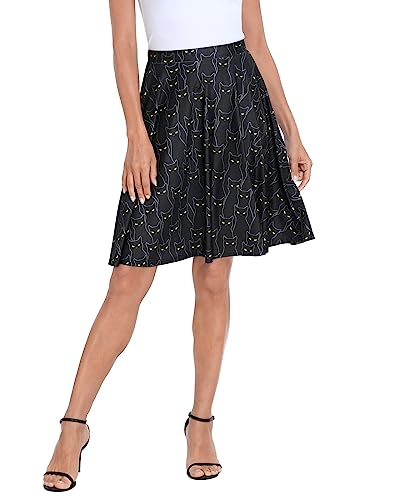 HDE Skirts for Women - Midi Skirt Skater Skirt Knee Length High Waist Fun Prints Witch Spells - M