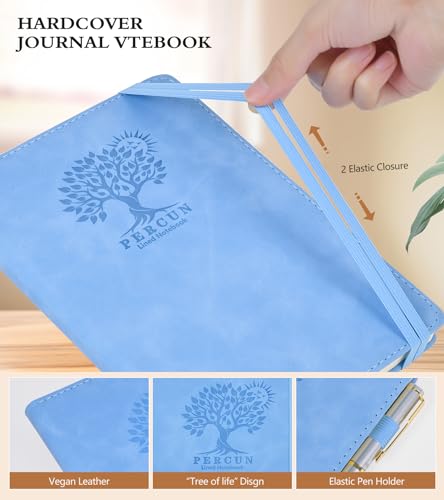 PERCUN Lined Journal Notebook for Women and Men,Hardcover Leather Journaling Notebook for Writing, Travel, Business, Work and School,200 Pages A5 Notebook for Note Taking, Diary 5.9" × 8.5" - Blue