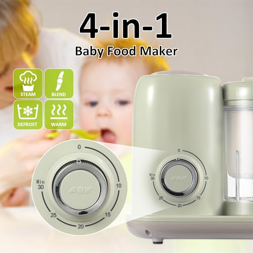 AMZBABYCHEF Baby Food Maker, 4 in 1 Baby Food Processor and Steamer, Baby Blender, Multifunctional Baby Puree Maker, Dishwasher Safe, Green