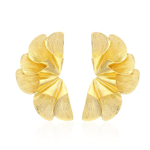 Vavhoo Gold Statement Earrings for Women Large Geometric Dangle Earrings Bohemian Flower Dangling Drop Earrings Exaggerated Metal Sectored Geometric Earrings for Women (Silver)